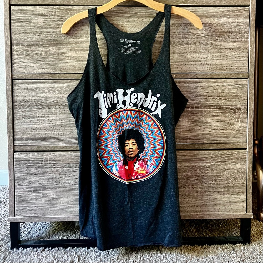 Jimi Hendrix Black Graphic Racerback Tank Top